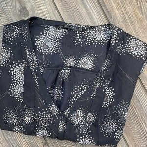 Zara Women's Black Empire 1/2 Sleeve Front Pleat Bottom Lined Dress Size Medium